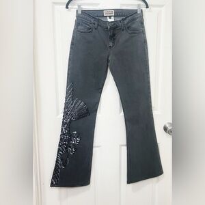 Vintage Sharagano Washed Black Sequins Denim Jeans Size Small